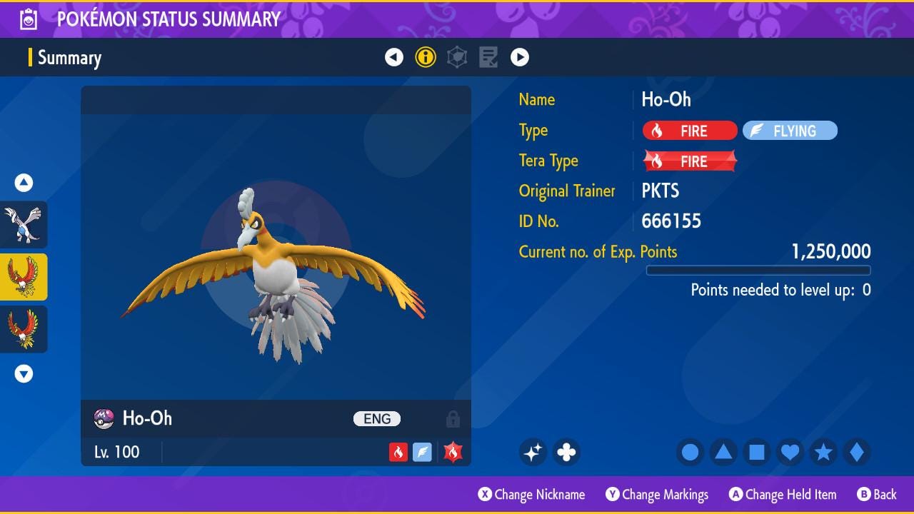 Foto de la carta Pokémon Shiny HO OH Pokémon Escarlata y Púrpura 6IV Pokémon Competitivo Pokedex Libre Shiny Pokerus Pokémon Raro 2