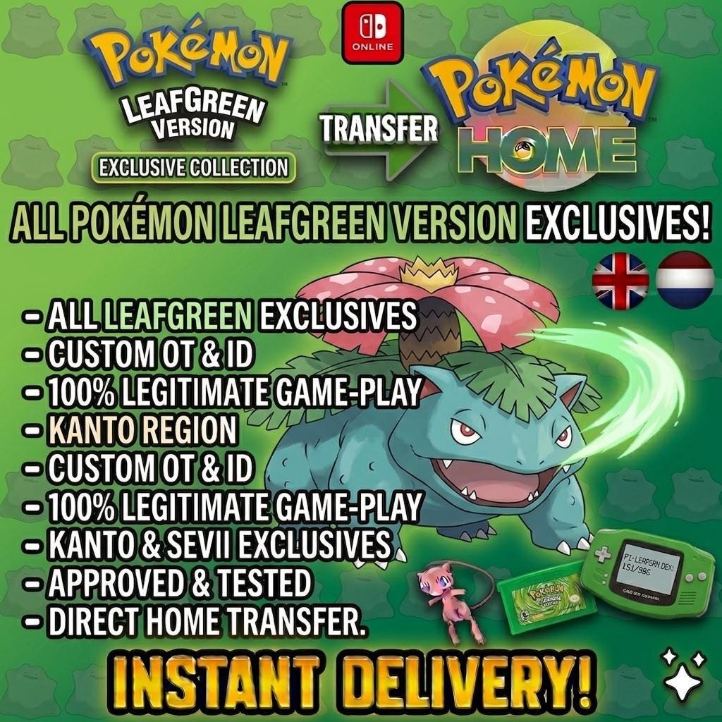 Pokémon FIRERED LEAFGREEN Authentic EXCLUSIVES Shiny LeafGreen Exclusives Mega Bundle Pack Pokemon Home Transfer Switch 2 30th Anniversary Pokémon card photo