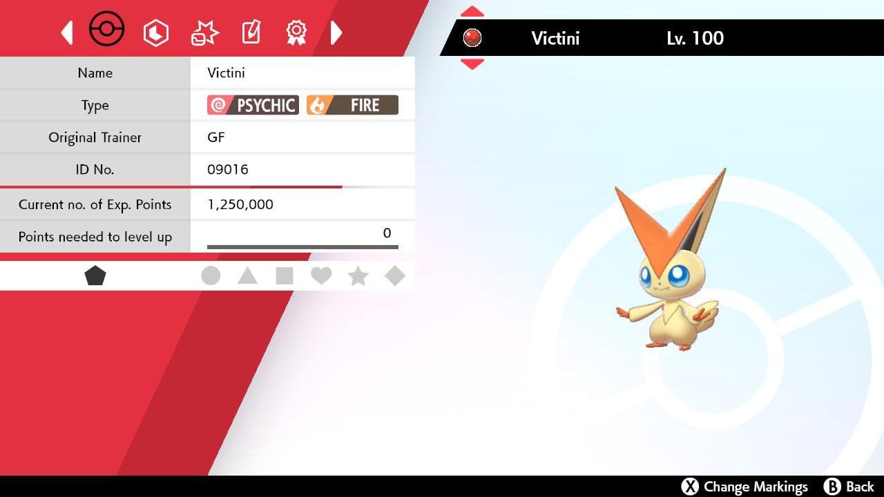 Foto de la carta Pokémon VICTINI No Shiny Pokémon Espada y Escudo 6IV Pokémon No competitivo Listo para la batalla EVs Libres Shiny Switch 2