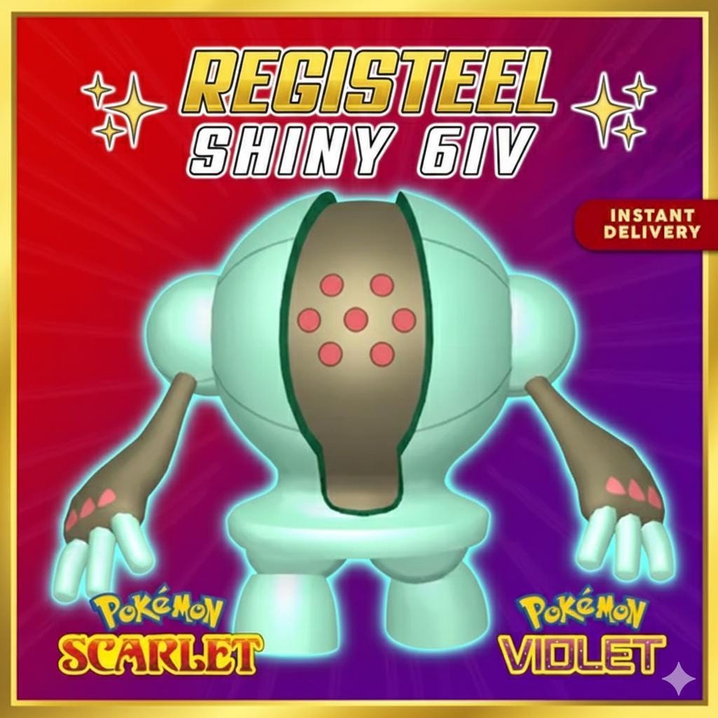 Shiny REGISTEEL Pokémon Scarlet and Violet 6IV Competitive Battle Ready Pokémon card photo