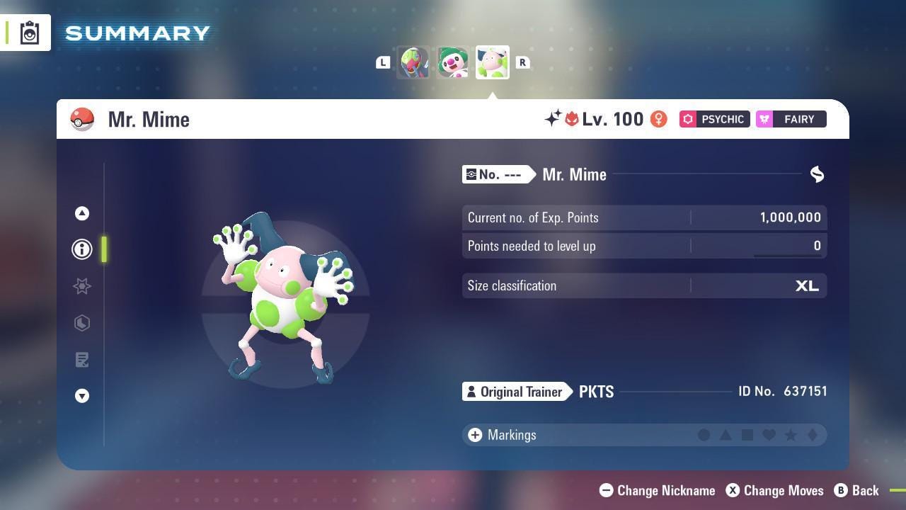 Foto de la carta Pokémon Shiny Alpha Mr. Mime Pokémon Legends ZA Mega Dimension DLC 6IV Listo para el Combate Competitivo 2