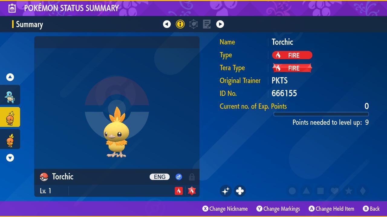 Foto de la carta Pokémon TORCHIC Variocolor Pokémon Escarlata y Violeta 6IV Competitivo Listo para la Batalla