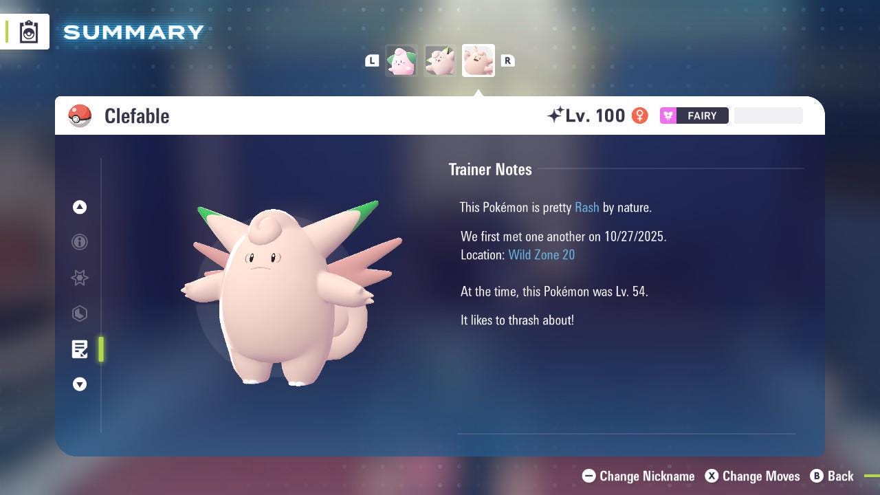 Foto de la carta Pokémon Shiny CLEFABLE Pokémon Legends ZA 6IV Listo para la batalla competitiva 4