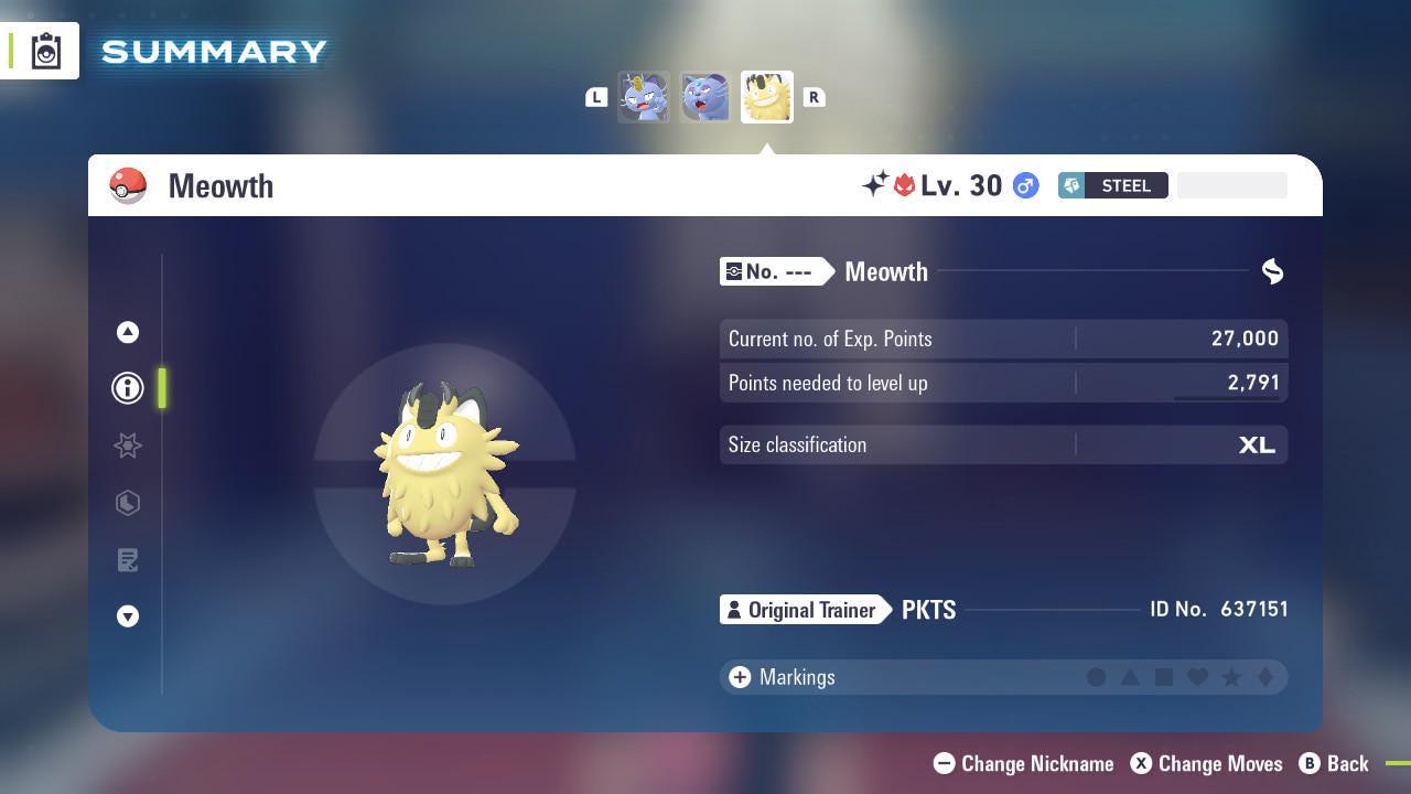 Foto de la carta Pokémon Shiny Alpha Meowth de Galar Pokémon Legends ZA 6IV Listo para la Batalla Competitiva 2