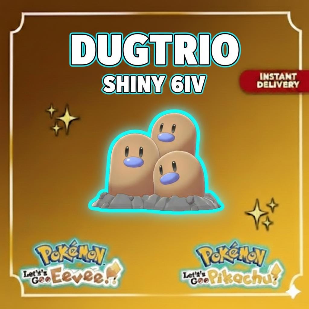 Shiny DUGTRIO Pokémon Lets Go Pikachu Eevee 6IV Competitive Battle Ready – Pokémon Let's Go Pokémon card photo