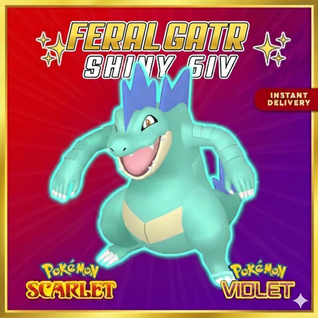 Foto de la carta Pokémon Shiny FERALIGATR Pokémon Escarlata y Púrpura 6IV Listo para el Combate Competitivo