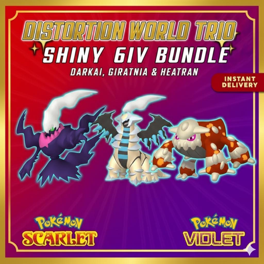 SHINY Giratina, Heatran, Darkrai Bundle Pack 6IV EV Pokémon Scarlet and Violet 6IV Pokemon Free Shiny Switch 2 – Scarlet & Violet Bundles Pokémon card photo