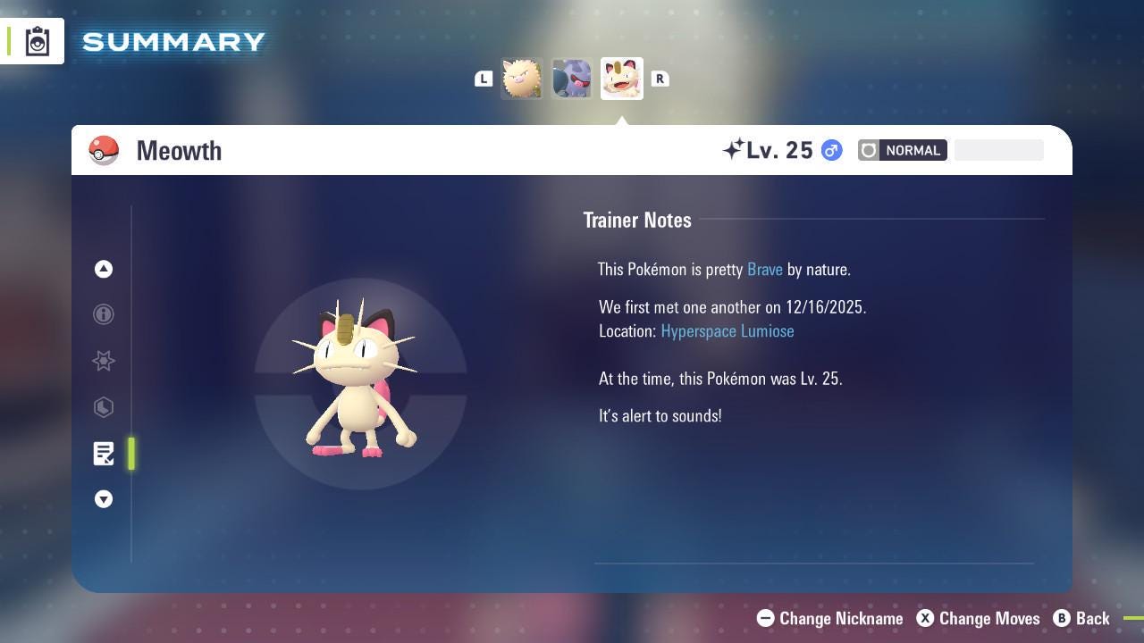 Foto de la carta Pokémon Shiny Meowth Pokemon Legends ZA Mega Dimensión DLC 6IV Competitivo Listo para la Batalla 4