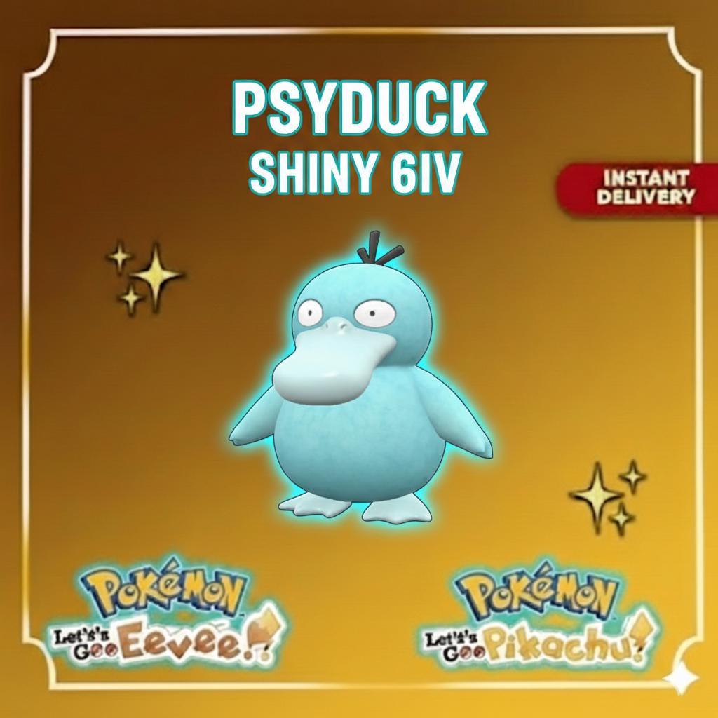 Shiny PSYDUCK Pokémon Lets Go Pikachu Eevee 6IV Competitive Battle Ready – Pokémon Let's Go Pokémon card photo
