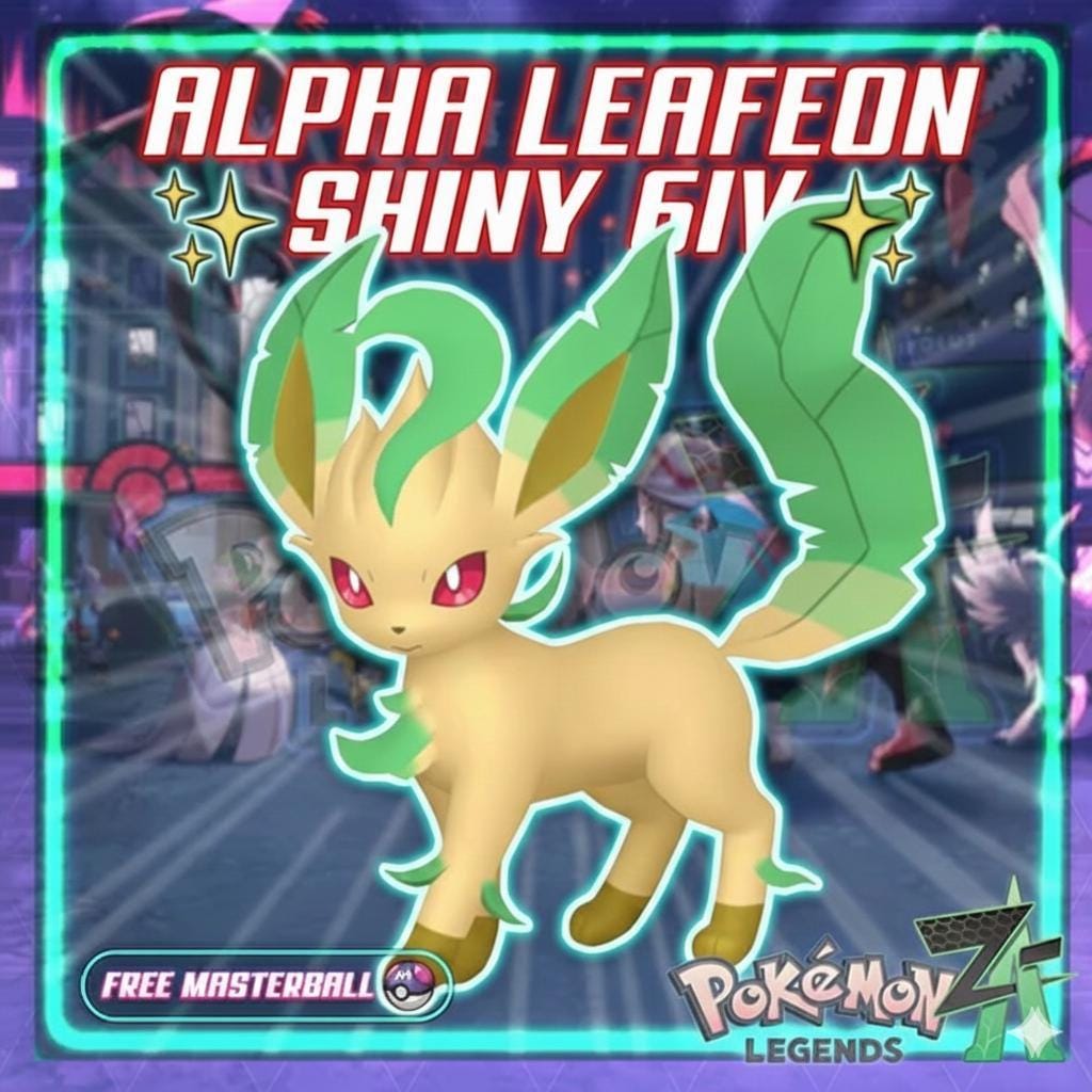 Shiny Alpha Leafeon Pokémon Legends ZA 6IV Competitive Battle Ready – Pokémon Legends Z-A Pokémon card photo