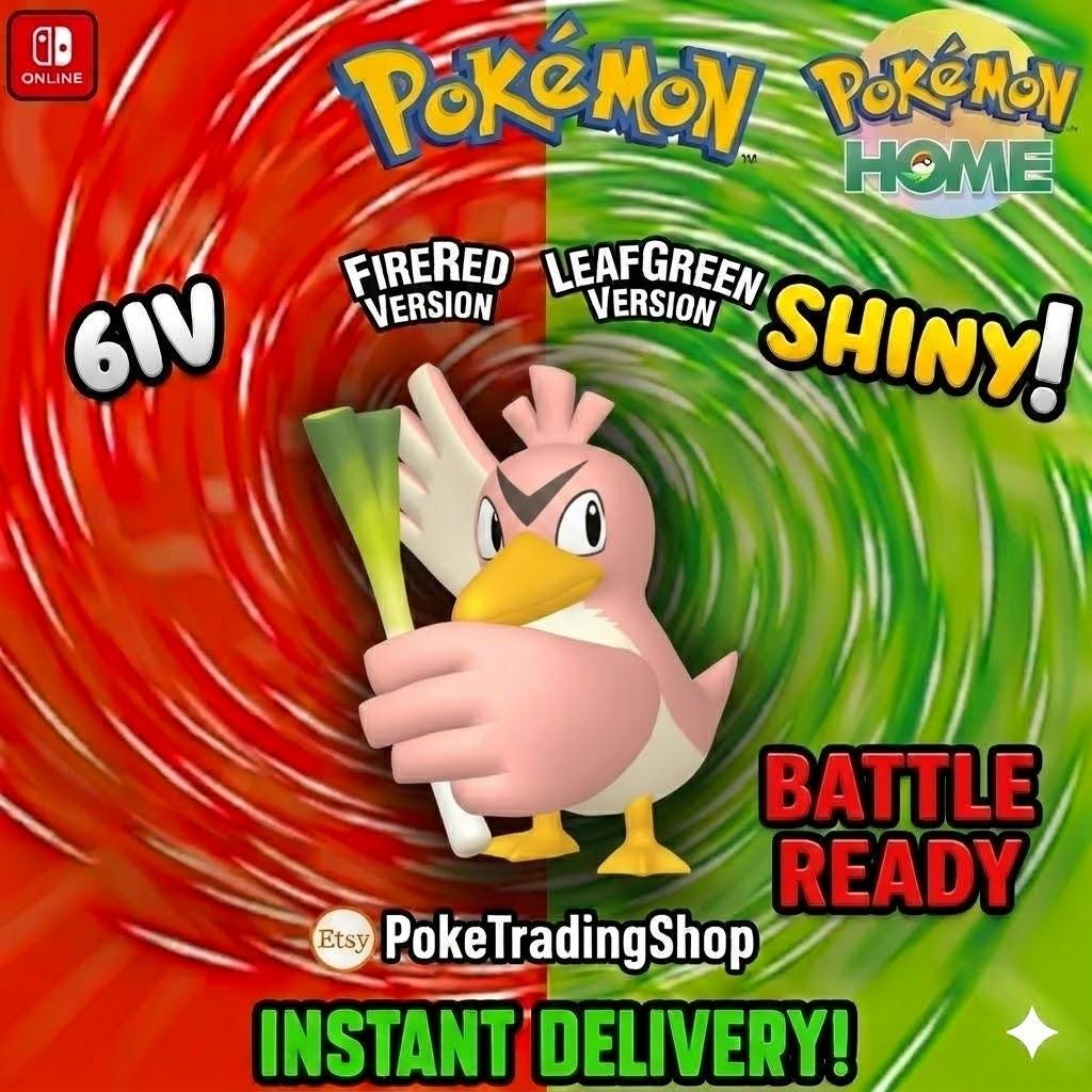 Foto de la carta Pokémon FARFETCH’D VARIOCROMÁTICO Pokémon Rojo Fuego Verde Hoja 6IV Competitivo Listo para la Batalla