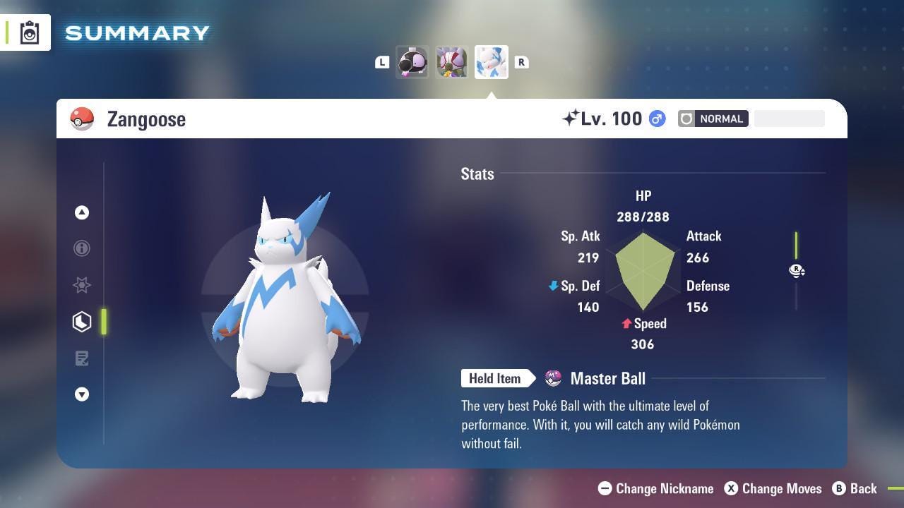Shiny Zangoose Pokemon Legends ZA Mega Dimension DLC 6IV Competitive Battle Ready Pokémon card photo