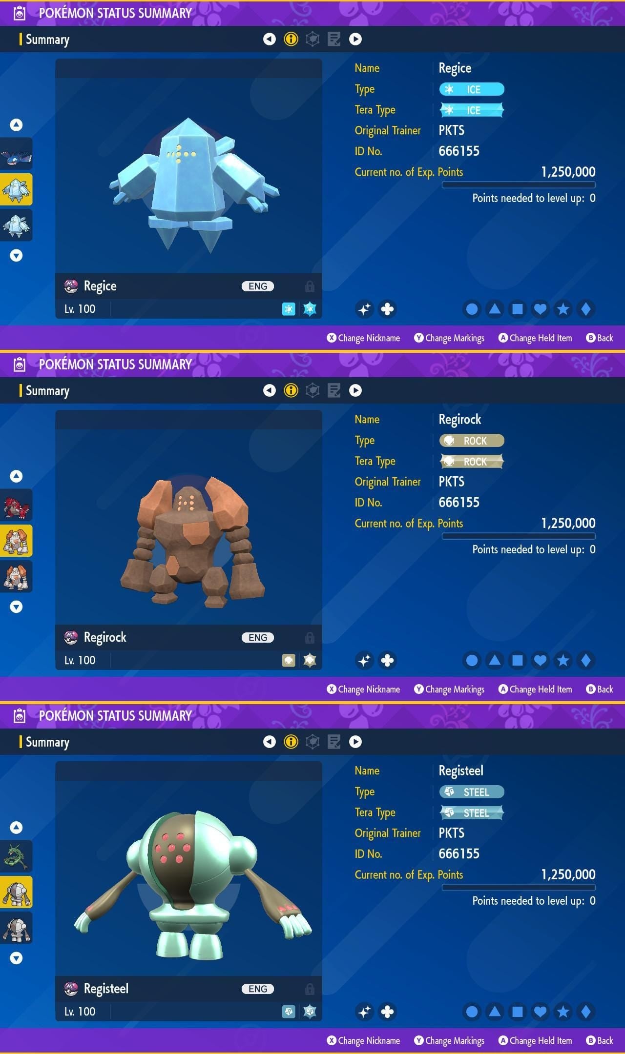 Фото покемона Набор блестящих Regice Regirock Registeel 6IV Готов к бою Pokémon Scarlet Violet 2