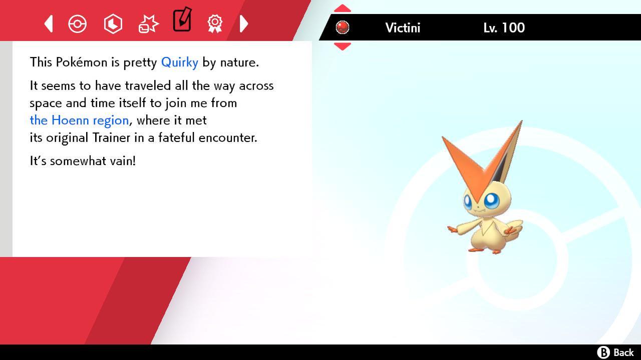 Foto de la carta Pokémon VICTINI No Shiny Pokémon Espada y Escudo 6IV Pokémon No competitivo Listo para la batalla EVs Libres Shiny Switch 2 4