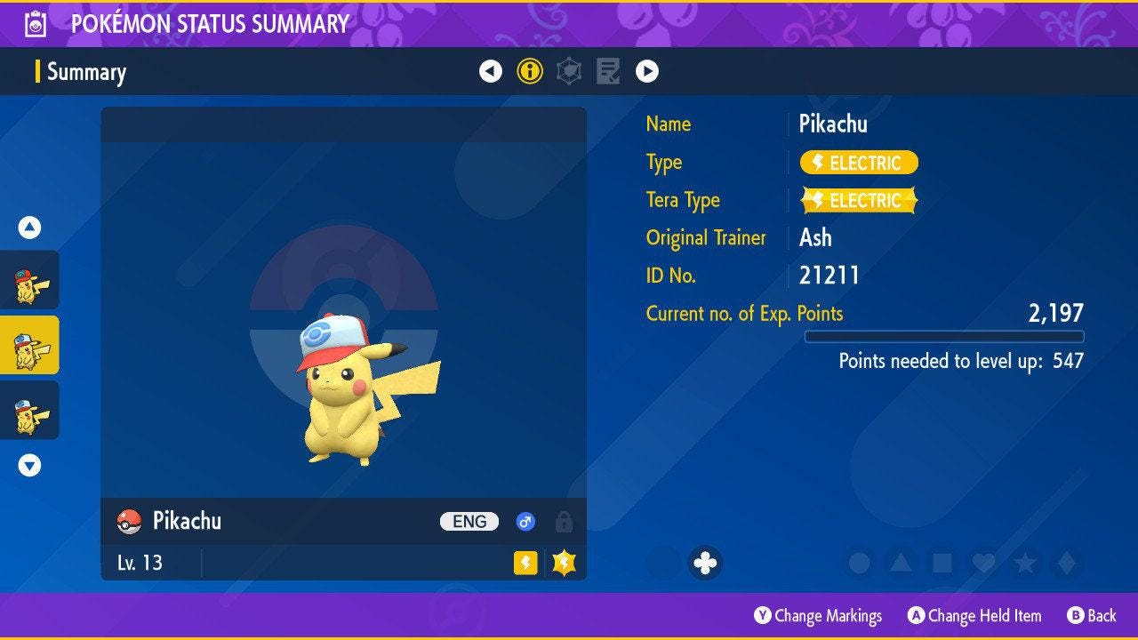 ASH PIKACHU EVENT Unova Cap Pokémon Scarlet Violet 6IV Competitive Battle Ready – Exclusive Event Pokémon Pokémon card photo