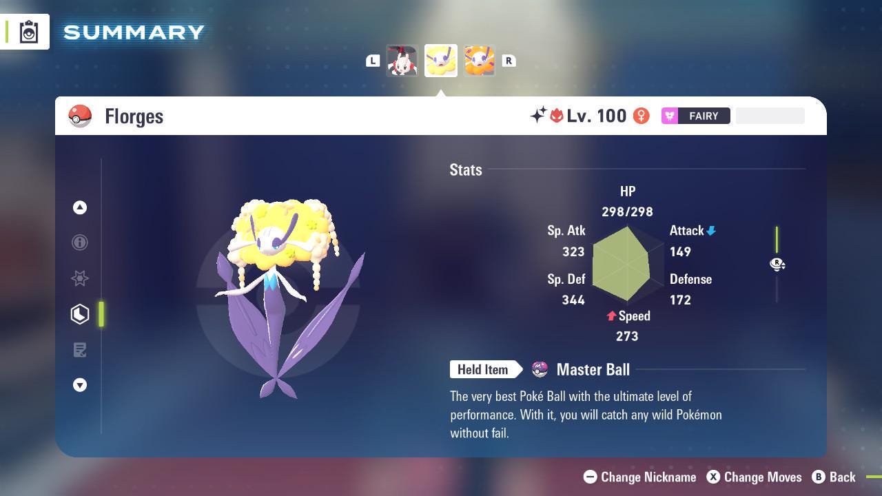 Shiny Alpha Yellow Florges Pokémon Legends ZA 6IV Competitive Battle Ready Pokémon card photo