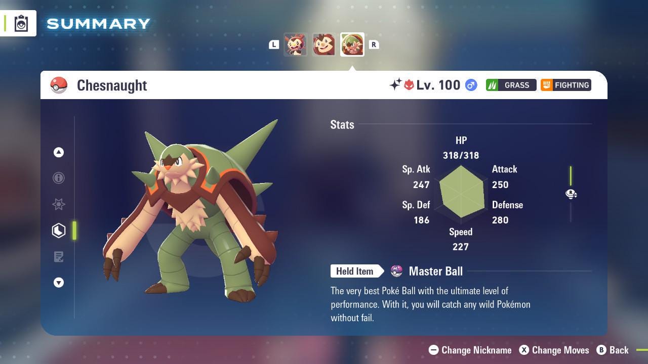 Shiny Alpha Chesnaught Pokémon Legends ZA 6IV Competitive Battle Ready Pokémon card photo 2