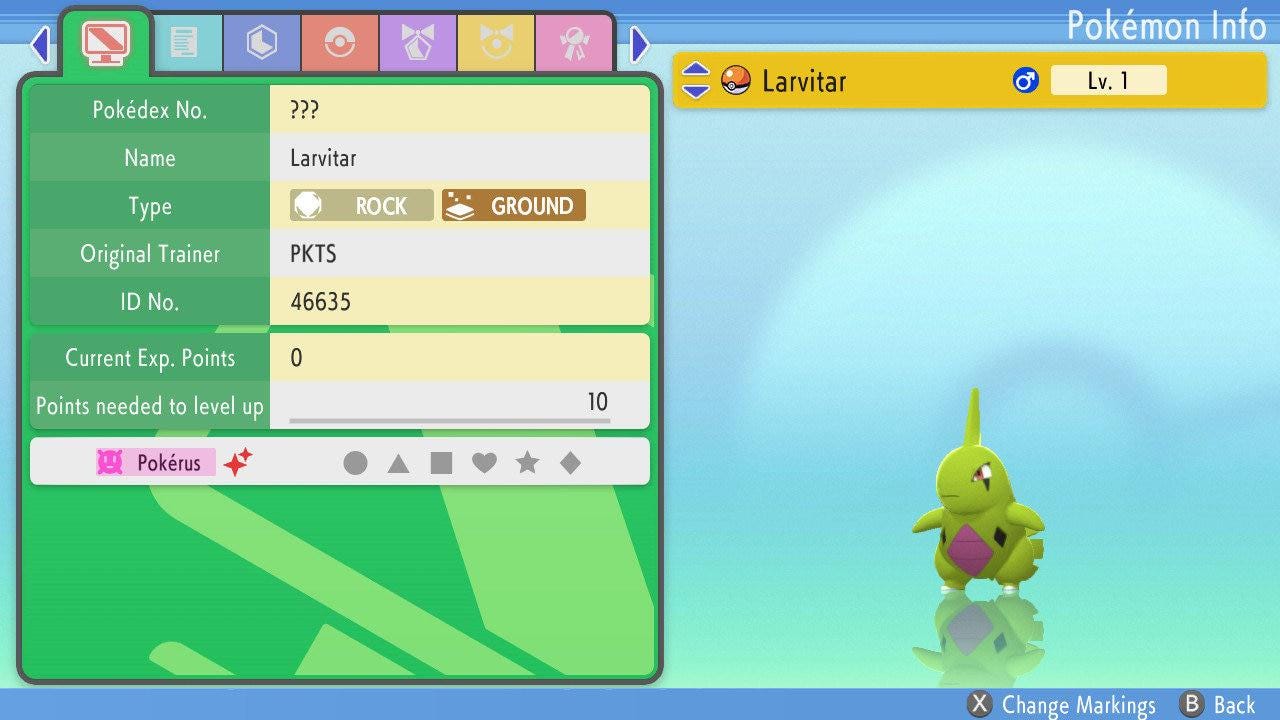 SHINY 6IV LARVITAR Pokemon Brilliant Diamond Shining Pearl 6IV Competitive Battle Ready – Brilliant Diamond & Shining Pearl Pokémon card photo