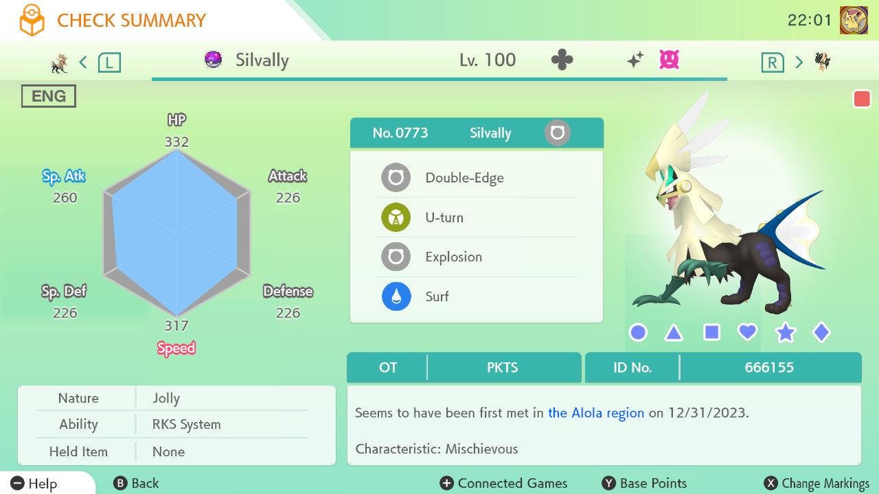 Shiny SILVALLY Pokémon HOME 6IV Competitive Battle Ready – Pokémon HOME Transfers Pokémon card photo