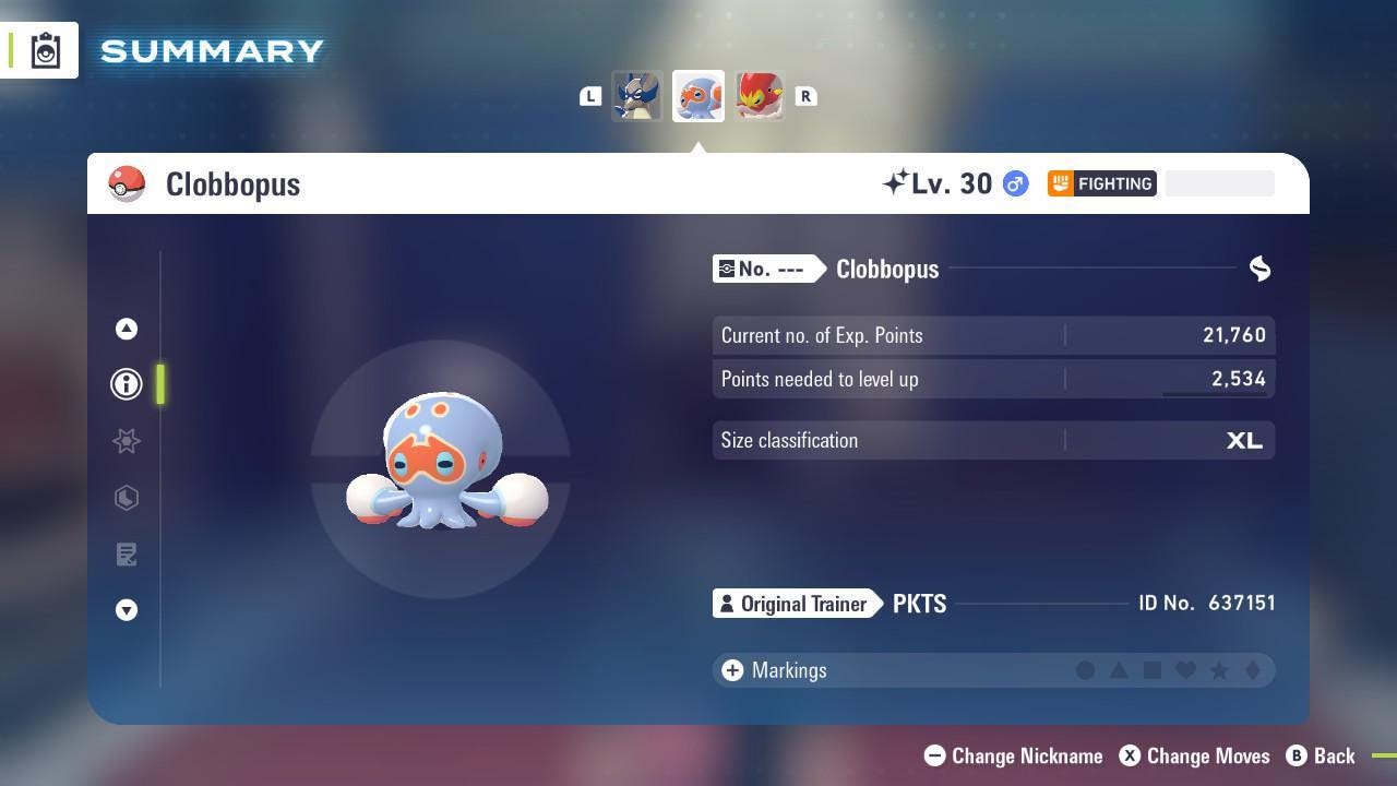 Foto de la carta Pokémon Clobbopus variocolor Pokémon Legends ZA Mega Dimensión DLC 6IV Listo para el combate competitivo 2