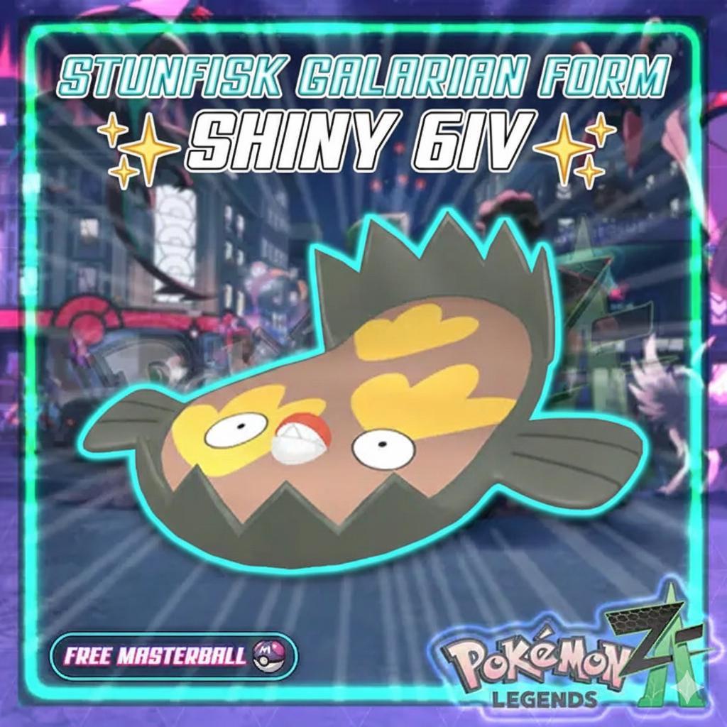 Pokemon Za Shiny 6IV GALARIAN STUNFISK Pokémon Legends ZA 6IV Competitive Battle Ready Pokedex Pokémon card photo