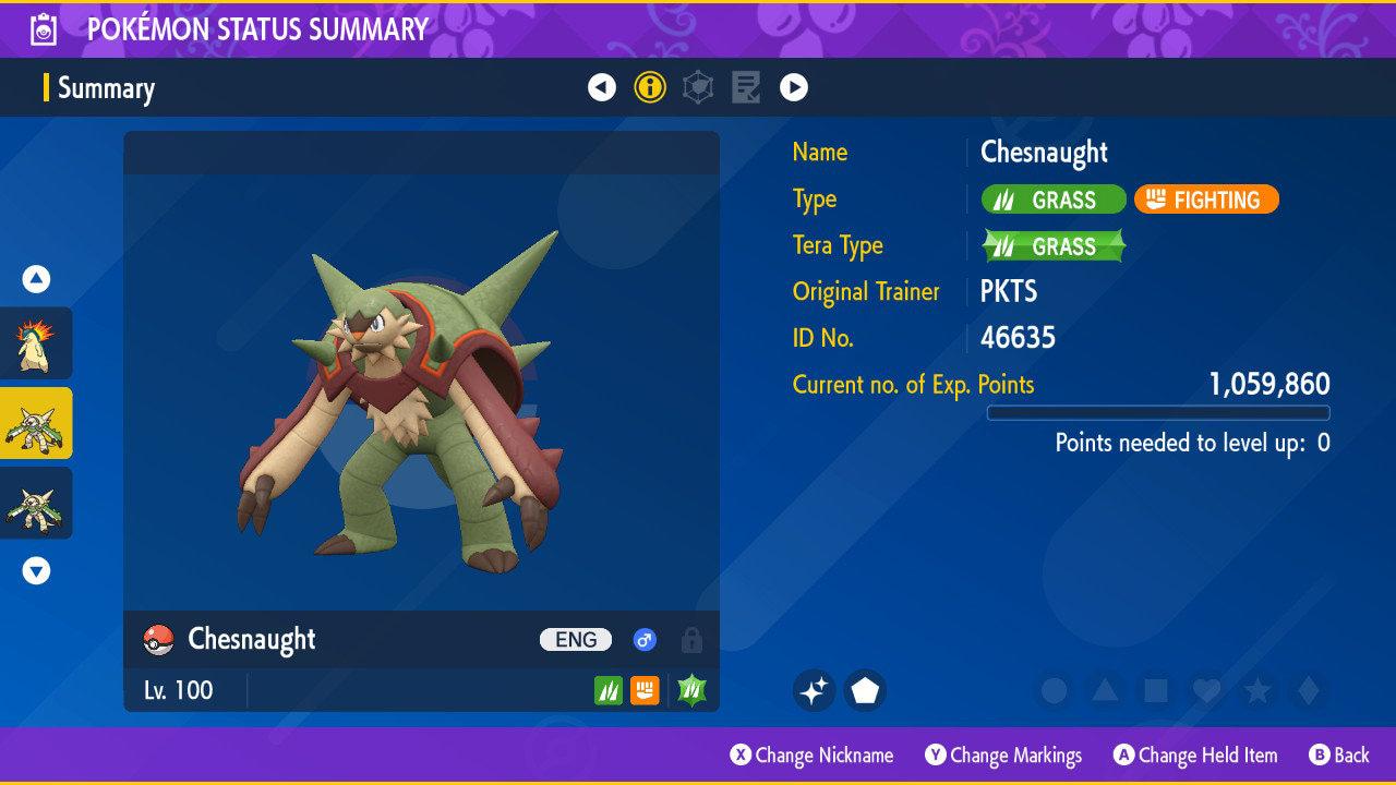 Shiny CHESNAUGHT Pokémon Scarlet Violet 6IV Competitive Battle Ready Pokémon card photo
