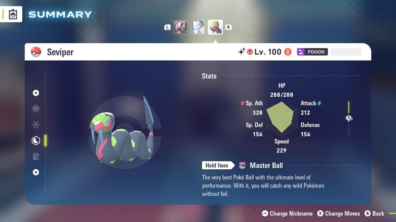 Shiny Alpha Seviper Pokemon Legends Za Mega Dimension DLC 6IV Competitive Battle Ready Pokémon card photo