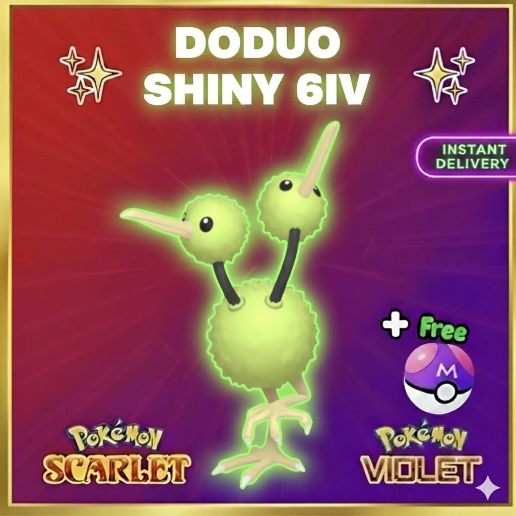Foto de la carta Pokémon Pokemon Escarlata Púrpura Shiny 6IV Doduo Listo Para la Batalla Ev Entrenado Ot Personalizado Sv Intercambio Entrega Rápida LISTO PARA INCURSIONES SHINY