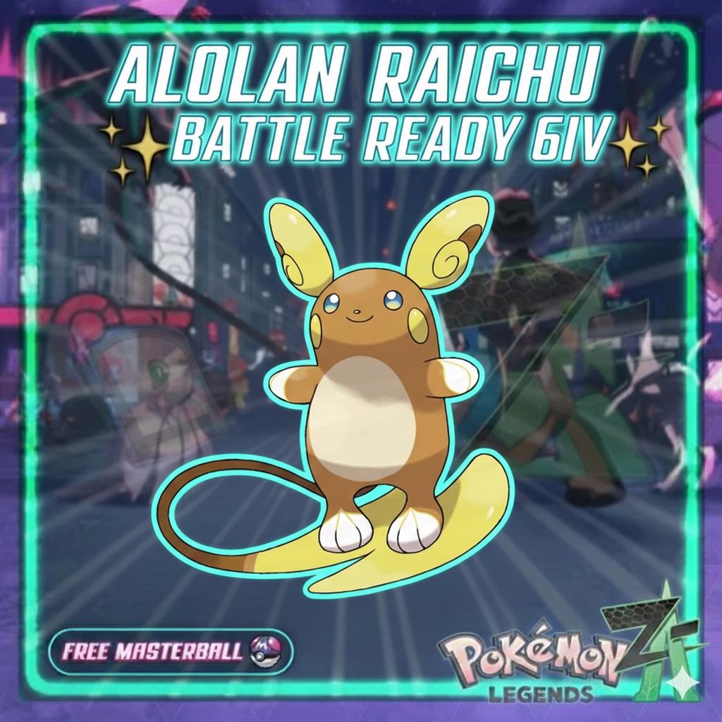 Pokemon Za Non Shiny 6IV ALOLAN RAICHU Pokémon Legends ZA 6IV Competitive Battle Ready – Pokémon Legends Z-A Pokémon card photo