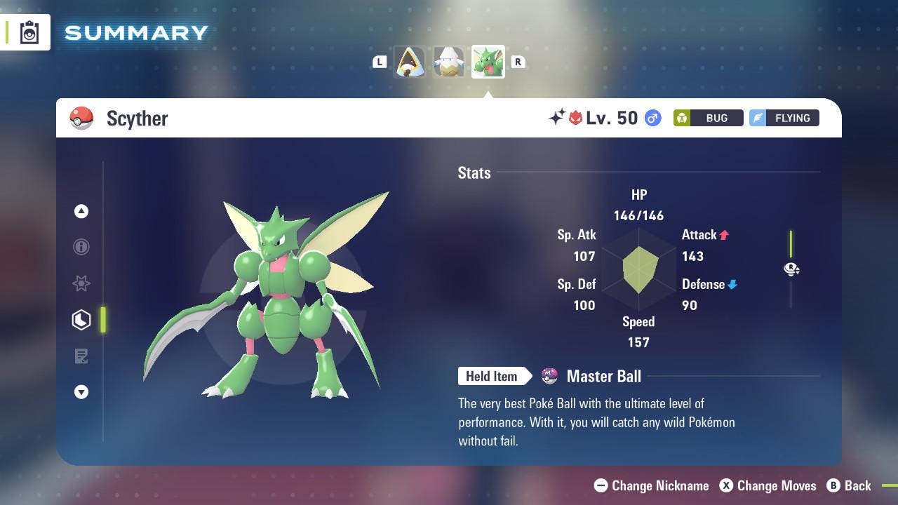 Shiny Alpha Scyther Pokémon Legends ZA 6IV Competitive Battle Ready Pokémon card photo