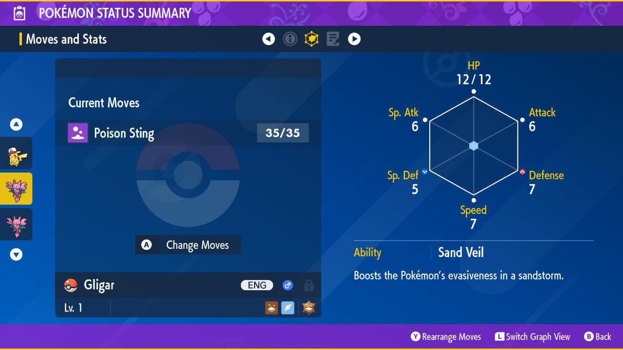 Foto de la carta Pokémon GLIGAR Brillante Pokémon Escarlata Púrpura 6IV Competitivo Listo para la Batalla 2