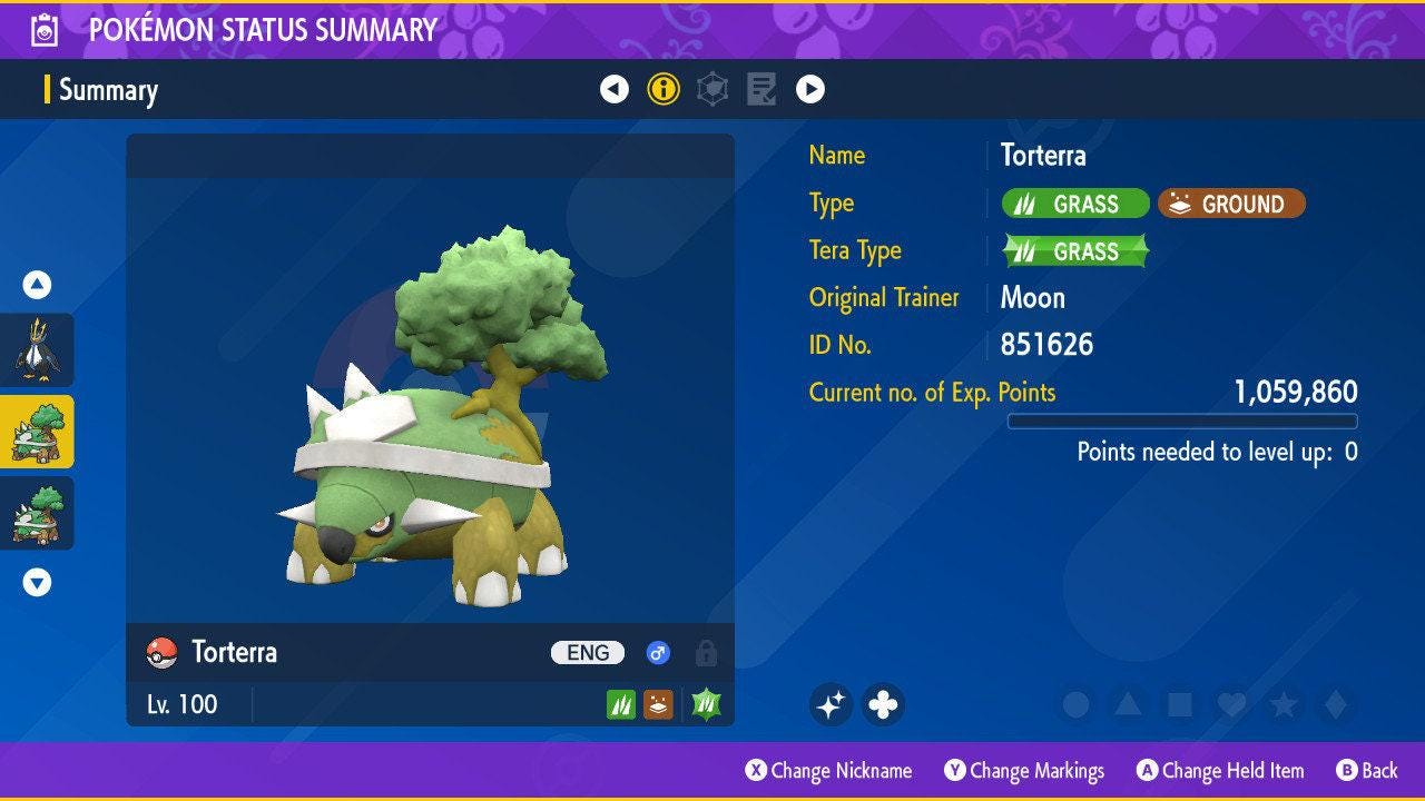 Foto de la carta Pokémon TORTERRA variocolor Pokémon Escarlata y Púrpura 6IV competitivo listo para la batalla