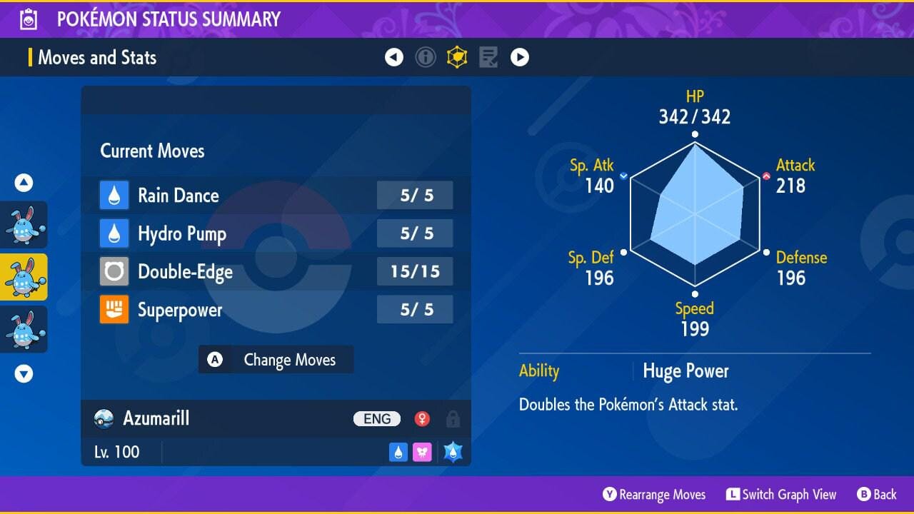 Foto de la carta Pokémon AZUMARILL variocolor Pokémon Escarlata y Púrpura 6IV Pokémon Listo para el combate competitivo + EVs Shiny gratis Shiny gratis 2