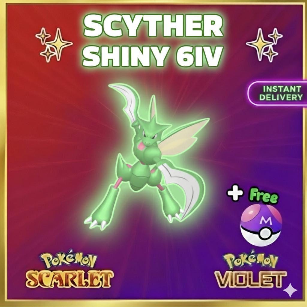 Pokemon Scarlet Violet Shiny 6iv Scyther Battle Ready Ev Trained Custom Ot Sv Trade FAST DELIVERY READY Pokémon card photo