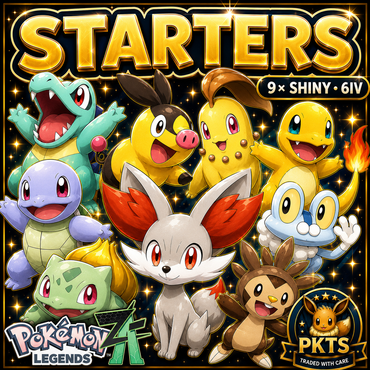 All Shiny Starters Bundle Pokemon Legends ZA, Buy 9 Shiny Starter Pokemon, 6IV Battle Ready, Kanto Kalos Starter Trio, Pokemon Trade Pokémon card photo