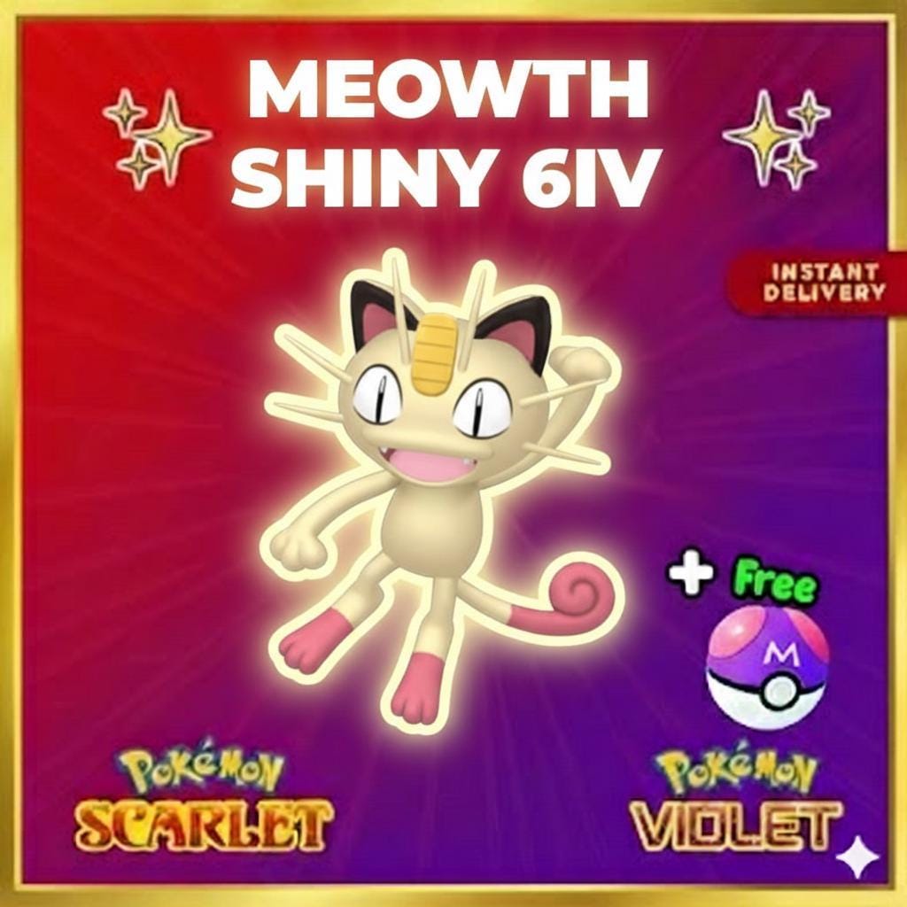 Pokemon Scarlet and Violet Shiny MEOWTH 6IV Competitive Battle Ready Pokémon card photo