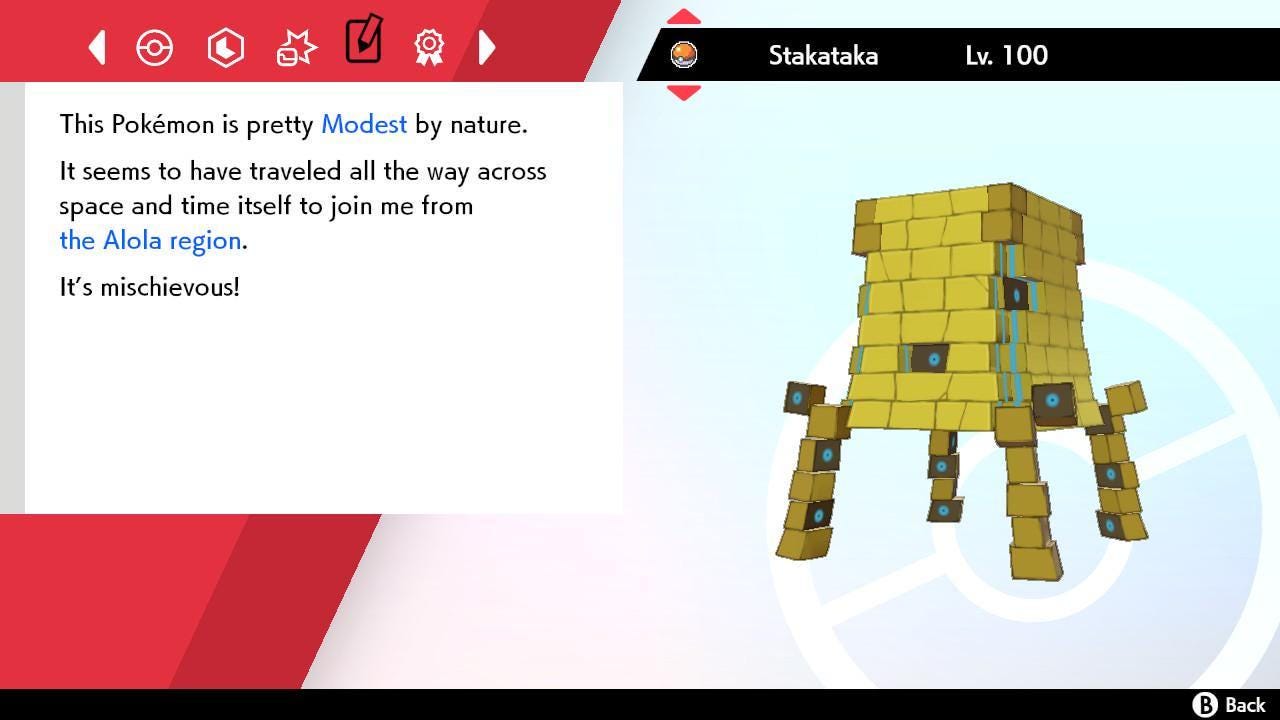 Shiny STAKATAKA Pokemon Sword Shield 6IV Competitive Battle Ready Pokémon card photo 4
