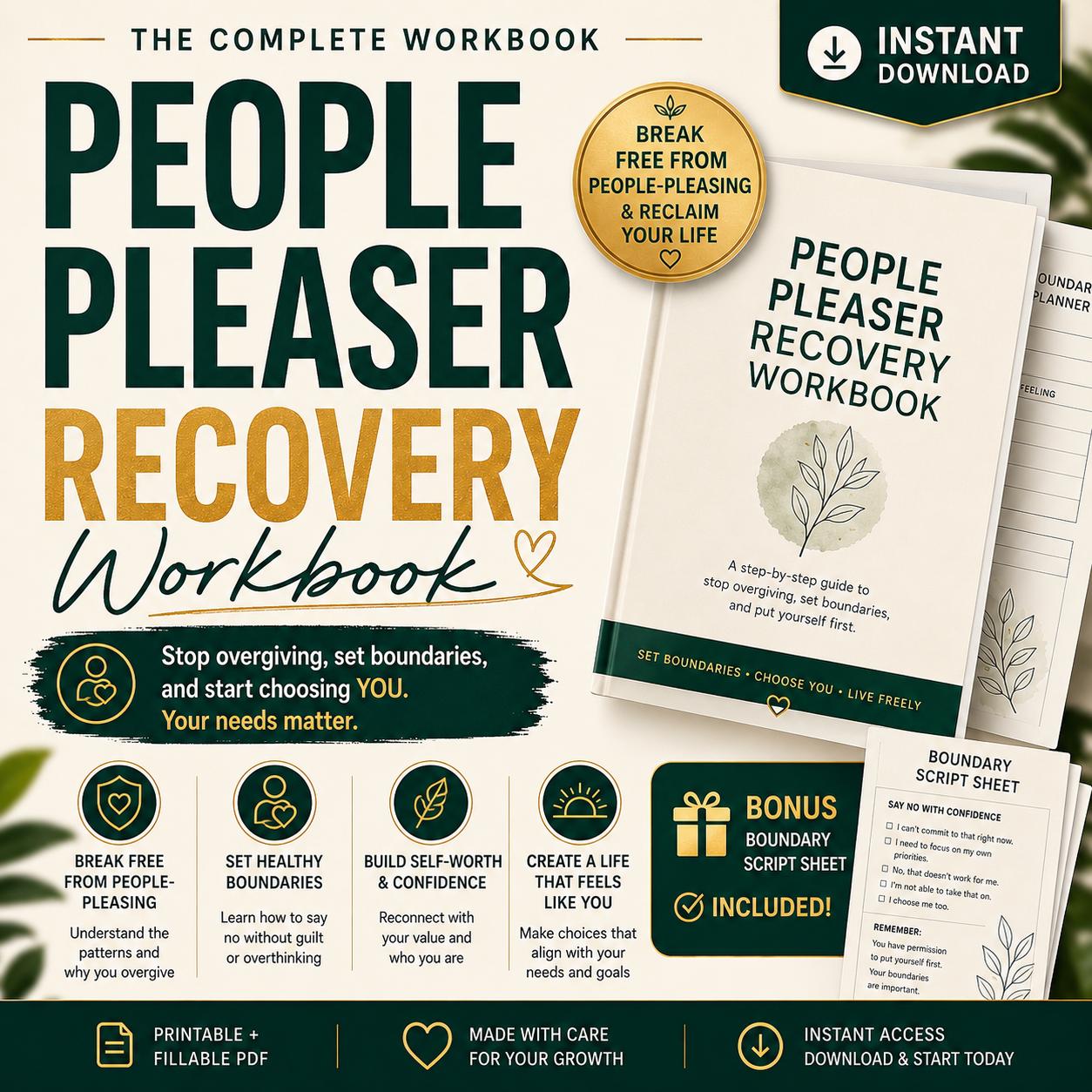 People Pleaser Recovery Workbook Boundaries and Self Worth Journal to Stop Overgiving Set Boundaries Without Guilt and Stop Self Abandonment – Workbooks Pokémon card photo
