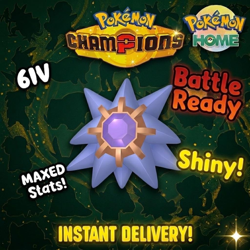 Shiny Starmie Pokémon Champions 6IV Competitive Battle Ready Pokémon card photo