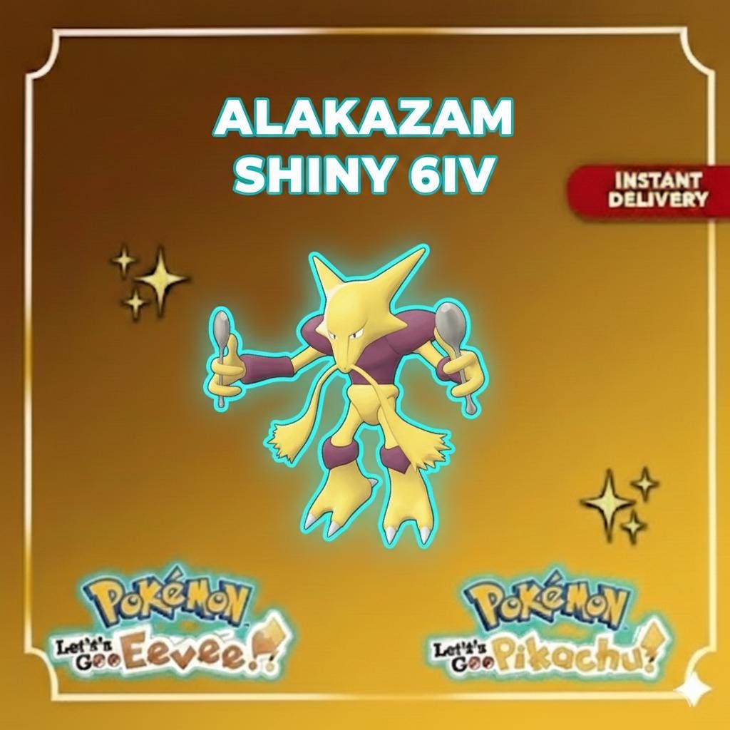 Shiny ALAKAZAM Pokémon Lets Go Pikachu Eevee 6IV Competitive Battle Ready – Pokémon Let's Go Pokémon card photo