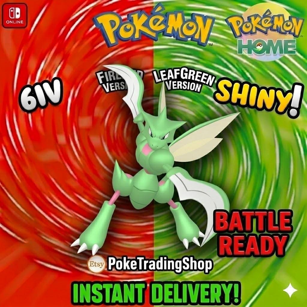 Foto de la carta Pokémon SCYTHER VARIOCROMÁTICO Pokémon Rojo Fuego Verde Hoja 6IV Competitivo Listo para la Batalla