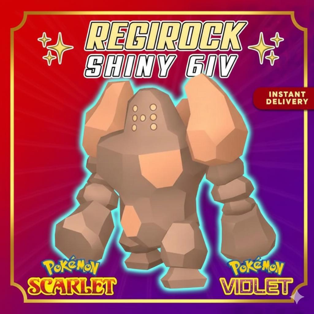 Shiny REGIROCK Pokémon Scarlet and Violet 6IV Competitive Battle Ready – Scarlet & Violet Pokémon card photo