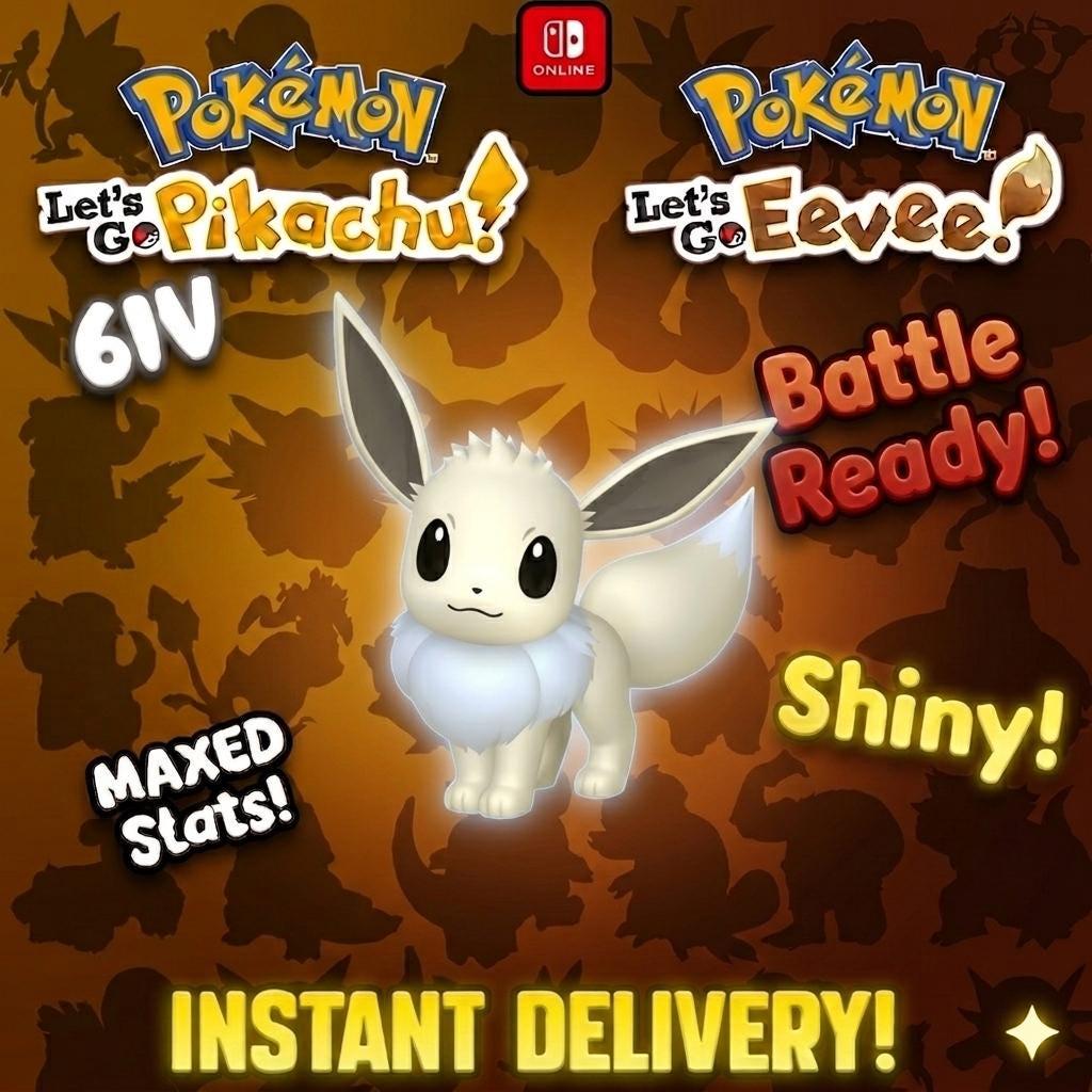 SHINY 6IV Eevee Pokémon Lets Go Pikachu Eevee 6IV Competitive Battle Ready – Pokémon Let's Go Pokémon card photo