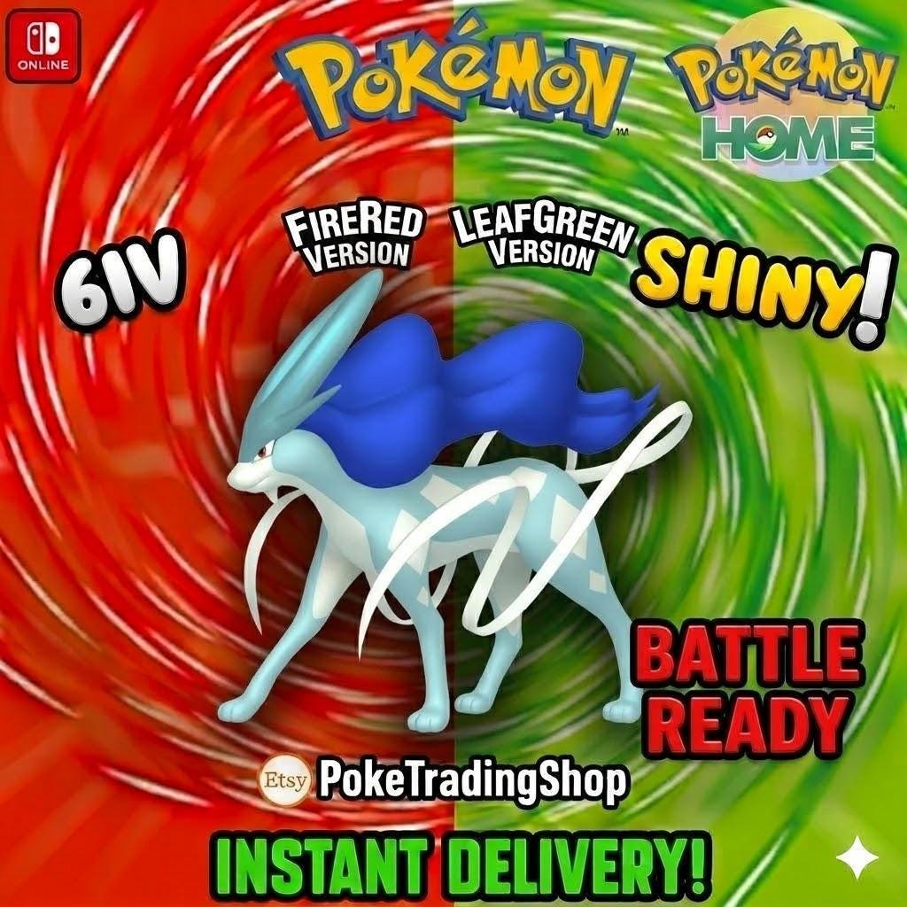 Foto de la carta Pokémon SUICUNE VARIOCROMÁTICO Pokémon Rojo Fuego Verde Hoja 6IV Competitivo Listo para la Batalla