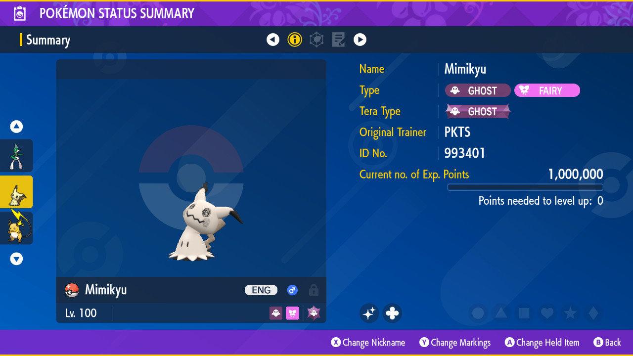 Foto de la carta Pokémon Shiny MIMIKYU Pokémon Escarlata Púrpura 6IV Listo para el Combate Competitivo