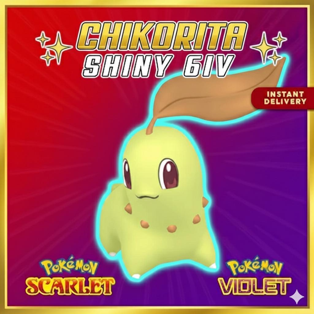 Shiny CHIKORITA Pokémon Scarlet and Violet 6IV Competitive Battle Ready – Scarlet & Violet Pokémon card photo