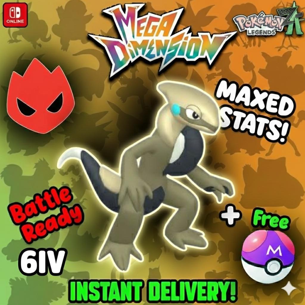 Foto de la carta Pokémon Shiny Alpha Cyclizar Pokémon Legends ZA Mega Dimension DLC 6IV Listo para el Combate Competitivo