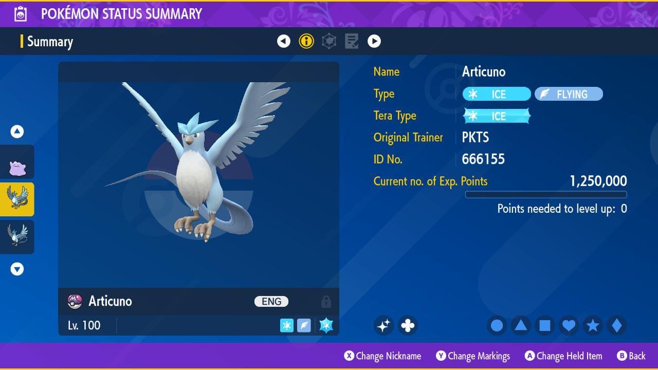 Foto de la carta Pokémon Shiny ARTICUNO Pokémon Escarlata y Púrpura Pokémon Legendario Competitivo Listo para la Batalla Shiny Gratis Switch 2 2