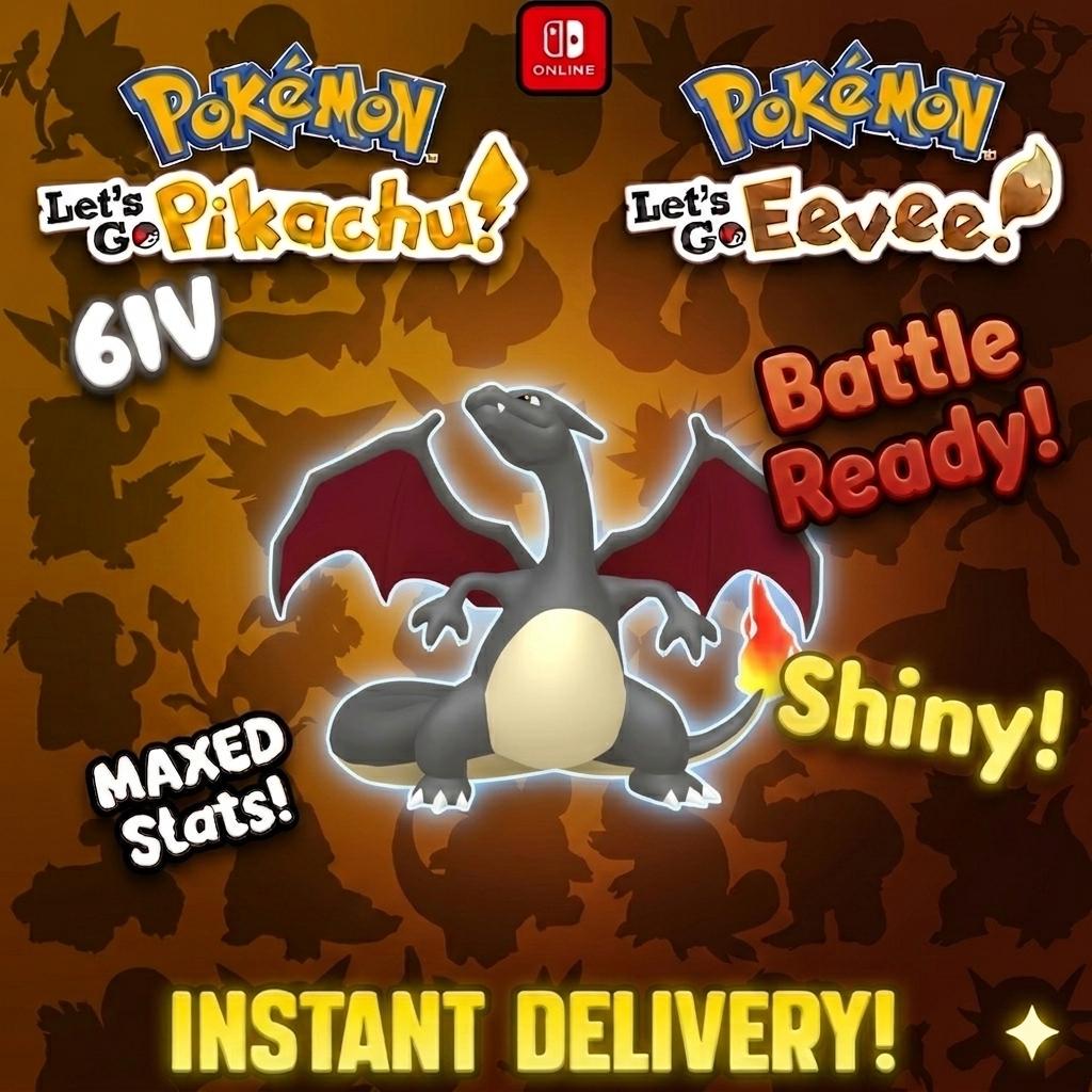 Shiny Charizard Lets Go Pikachu Eevee 6IV Competitive Battle Ready – Pokémon Let's Go Pokémon card photo