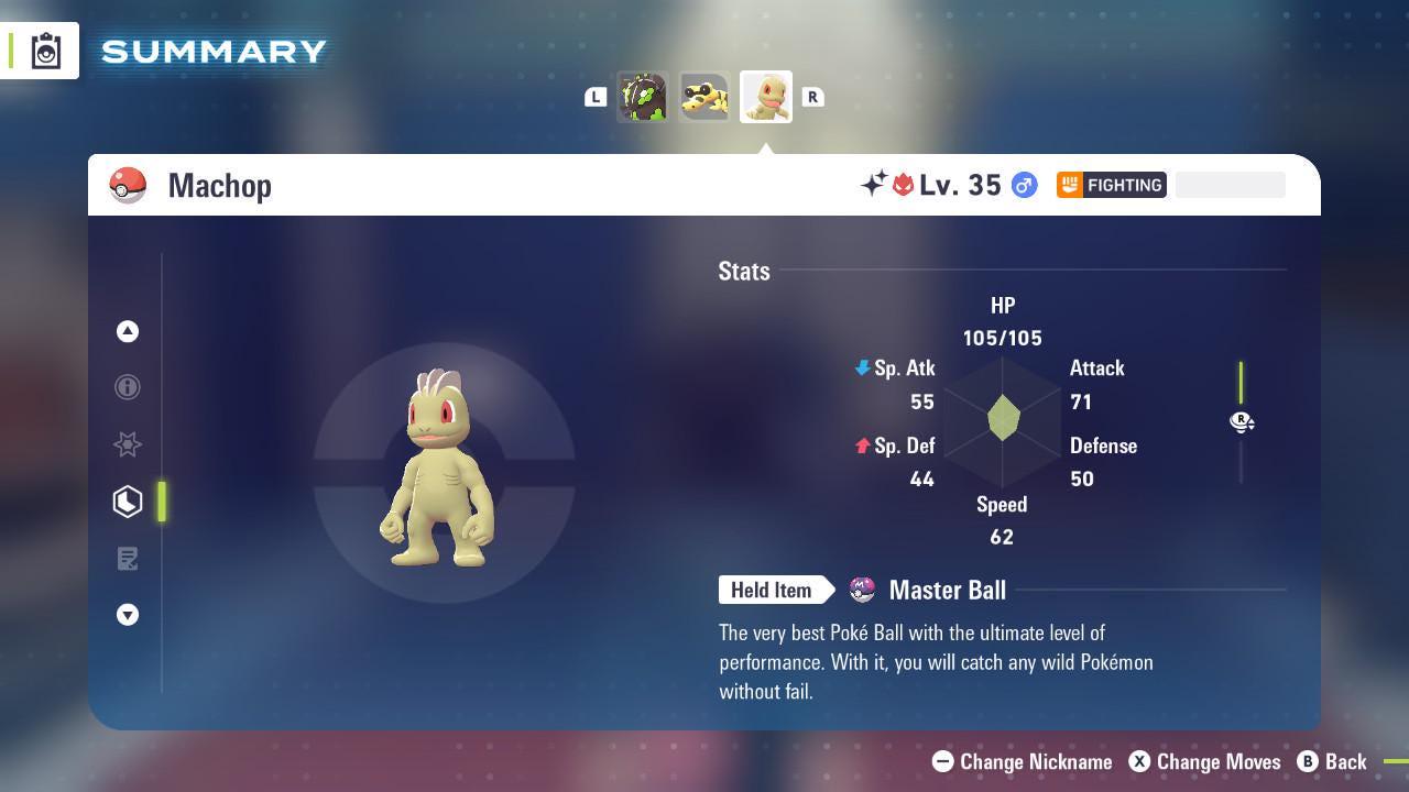 Foto de la carta Pokémon Machop Alfa Variocolor Pokémon Legends ZA 6IV Competitivo Listo para la Batalla